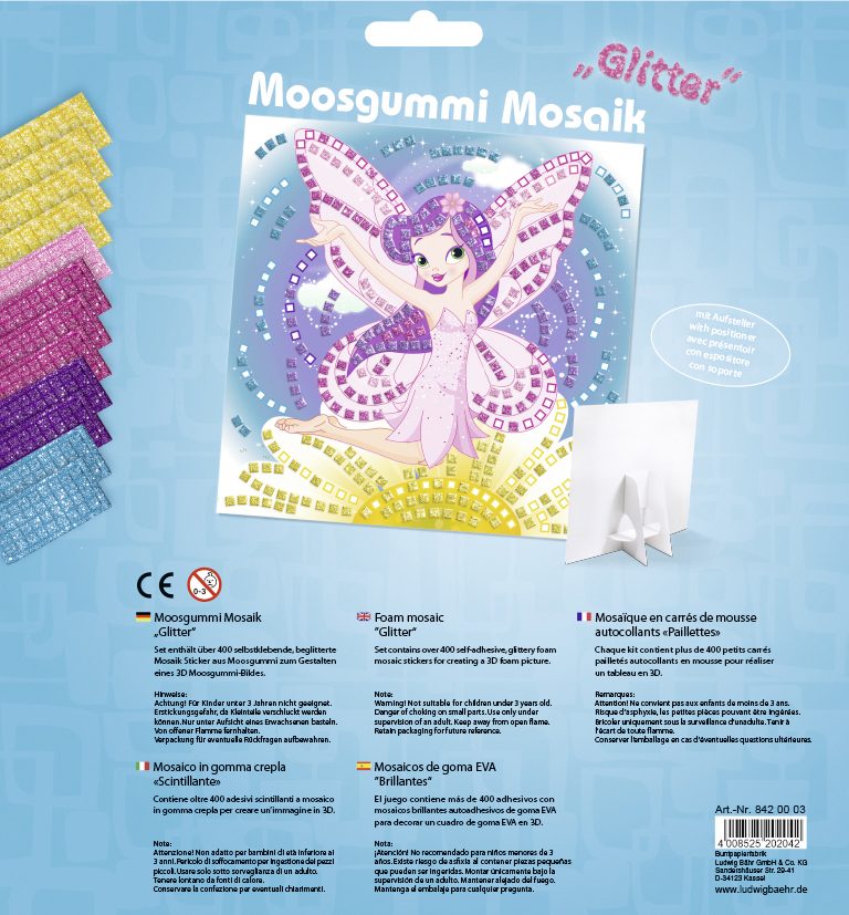 URSUS Kinder-Bastelsets Moosgummi Mosaiken Glitter Elfe Bastelset aus Moosgummi-Stickern ca. 25x25cm