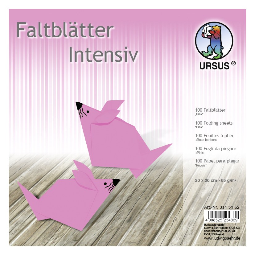 URSUS Falten Faltblätter Uni intensiv Plakatkarton 65 g/m² 20 x 20 cm pink