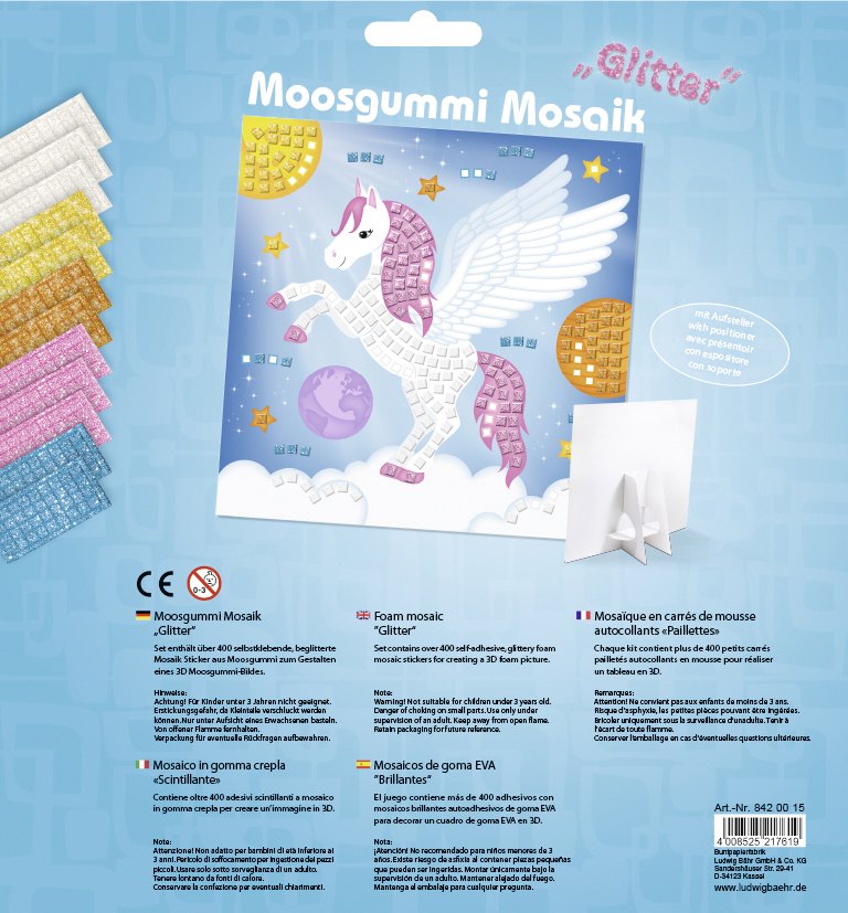 URSUS Kinder-Bastelsets Moosgummi Mosaiken Glitter Pegasus Bastelset aus Moosgummi-Stickern ca. 25x25cm