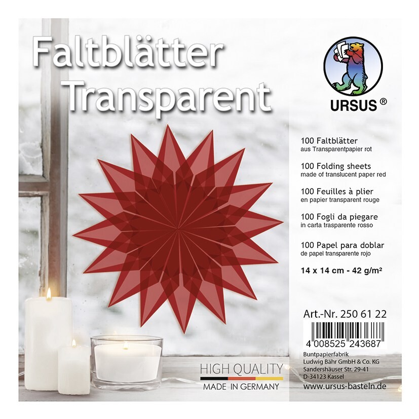 URSUS Falten Transparentpapier-Faltblätter 42 g/m² 14 x 14 cm rot