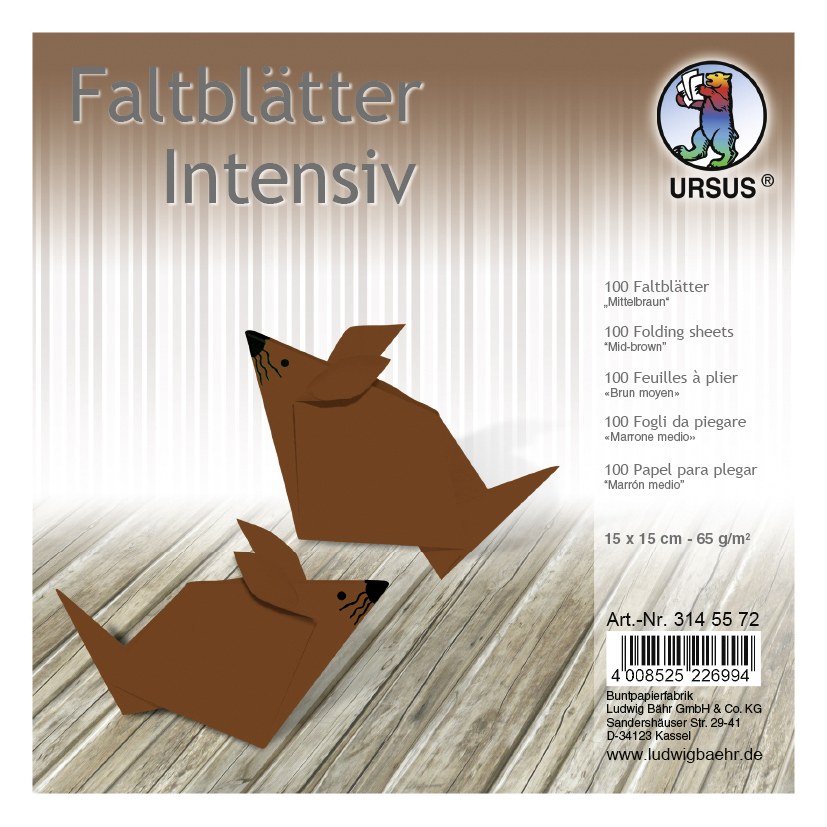 URSUS Falten Faltblätter Uni intensiv Plakatkarton 65 g/m² 15 x 15 cm mittelbraun