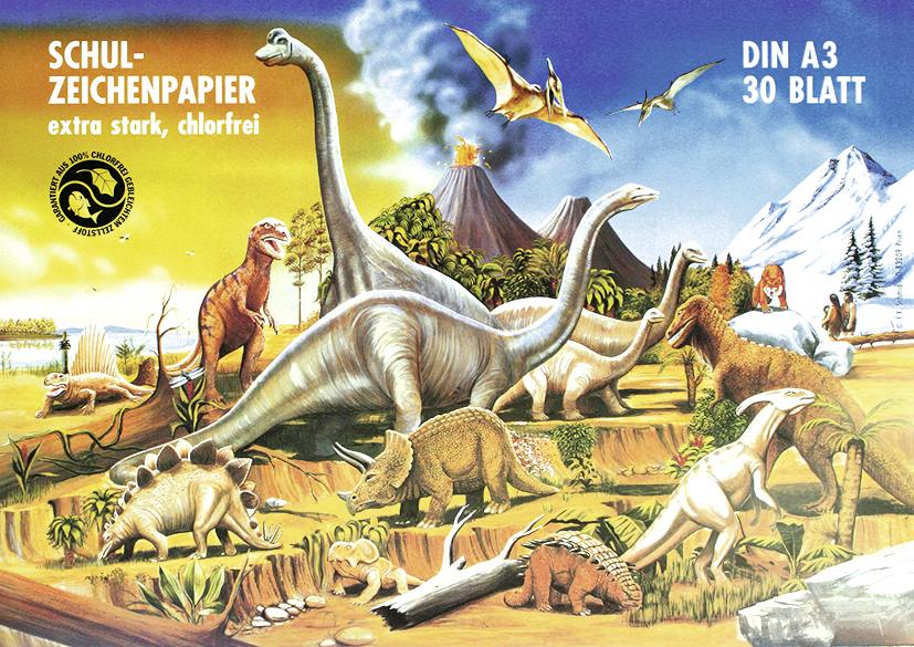 URSUS Zeichen und Künstlerbedarf Zeichenblock 120 g/m² DIN A3 30 Blatt hochweiß Motiv: Dinosaurier