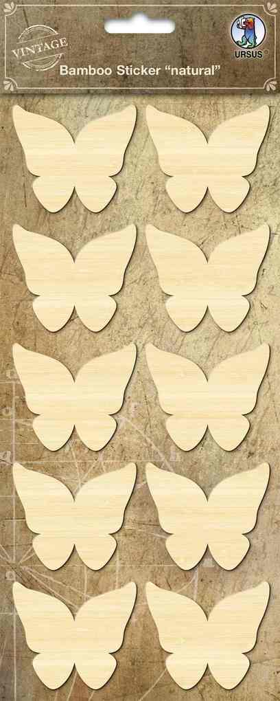 URSUS Vintage Bambus-Sticker Schmetterling natural 1 Stickerbogen (12 x 26 cm) mit 10 Stickern