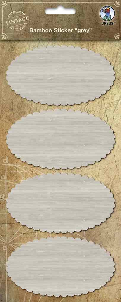URSUS Vintage Bambus-Sticker Oval Bogenlinie grau 1 Stickerbogen (12 x 26 cm) mit 4 Stickern