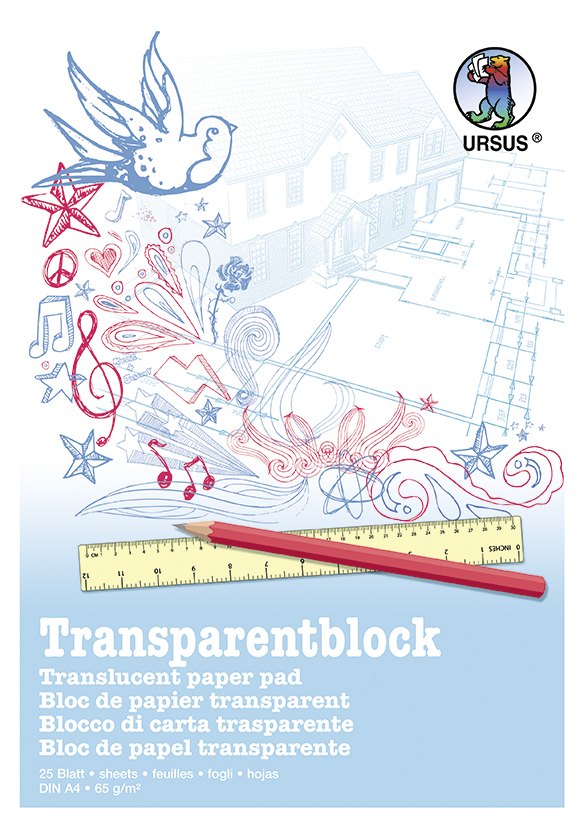 URSUS Zeichen und Künstlerbedarf Transparentblock Format DIN A4 25 Blatt weißes Transparentpapier 65 g/m²