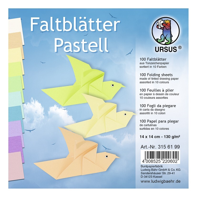 URSUS Falten TonzeichenpapierFaltblätter Pastell 130 g/m² 14 x 14 cm sortiert