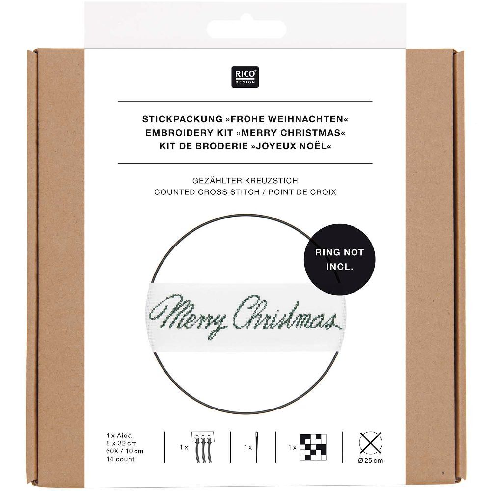 Stickpackung Gezählter Kreuzstich Band Schriftzug 'Frohe Weihnachten'