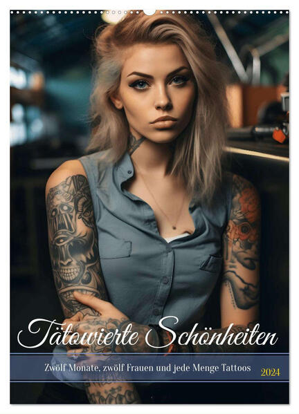 Tattoo Schönheiten - zwölf Monate zwölf Frauen und jede Menge Tattoos (Wandkalender 2024 DIN A2 hoch) CALVENDO Monatskalender