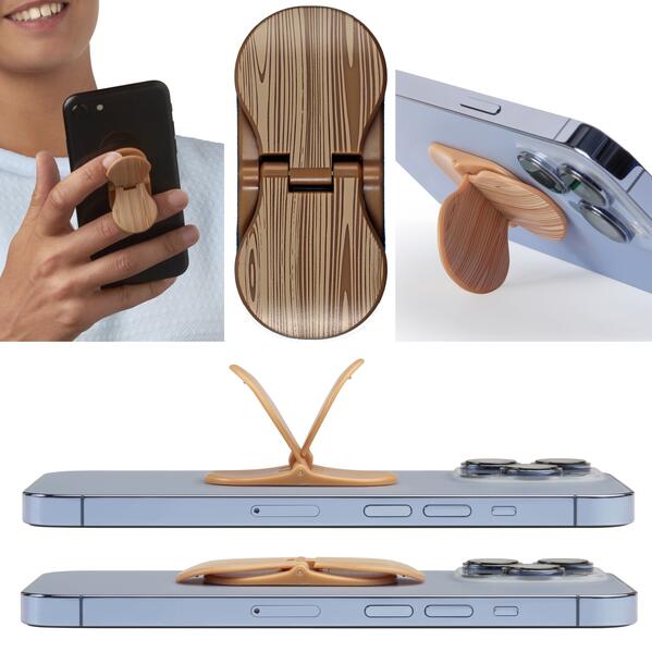 zipgrips Holzoptik | 2 in 1 Handy-Griff & Aufsteller | Sicherer Griff | Halter für Smartphones | Perfekte Selfies | Ideal für Videos