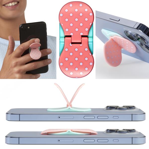 zipgrips White Dots on Pink | 2 in 1 Handy-Griff & Aufsteller | Sicherer Griff | Halter für Smartphones | Perfekte Selfies | Ideal für Videos