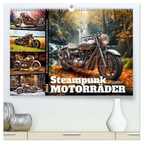 Steampunk Motorräder (hochwertiger Premium Wandkalender 2024 DIN A2 quer) Kunstdruck in Hochglanz