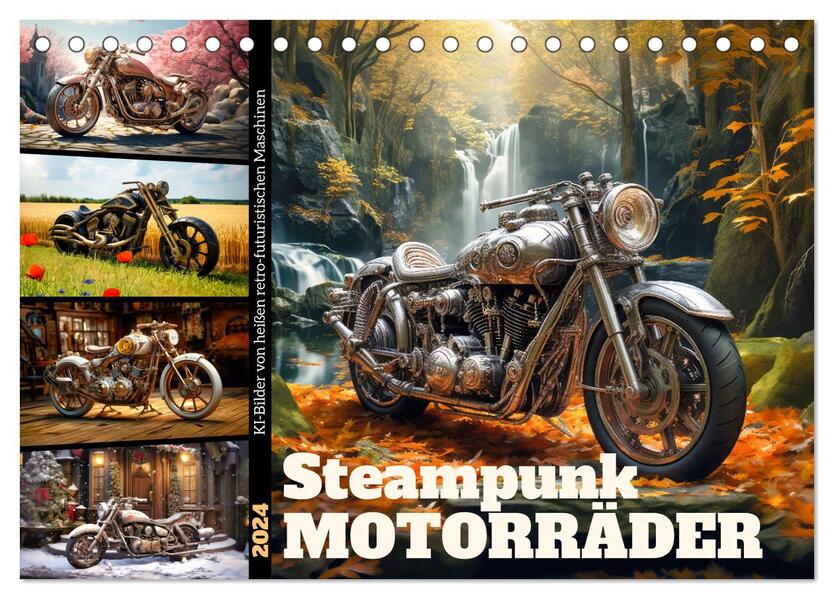 Steampunk Motorräder (Tischkalender 2024 DIN A5 quer) CALVENDO Monatskalender