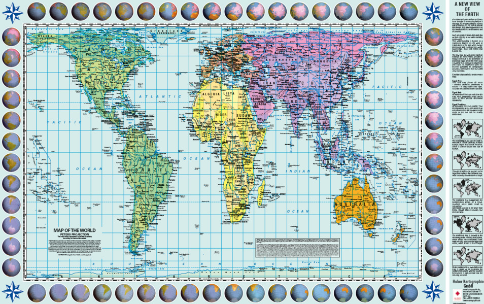 Poster Weltkarte Petersprojektion englisch (ca. 825 x 523 cm)