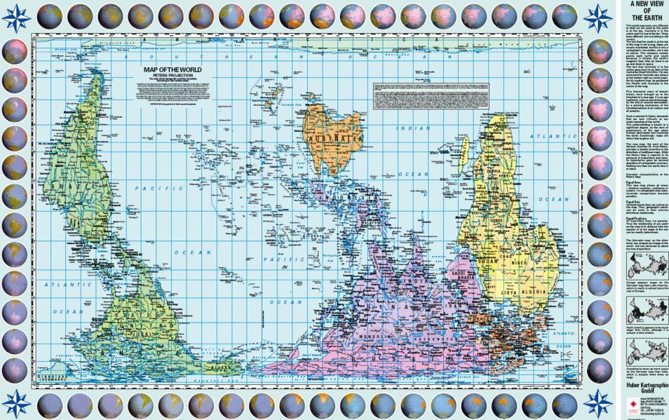 Poster Weltkarte Petersprojektion Up-side down englisch (ca. 825 x 523 cm)