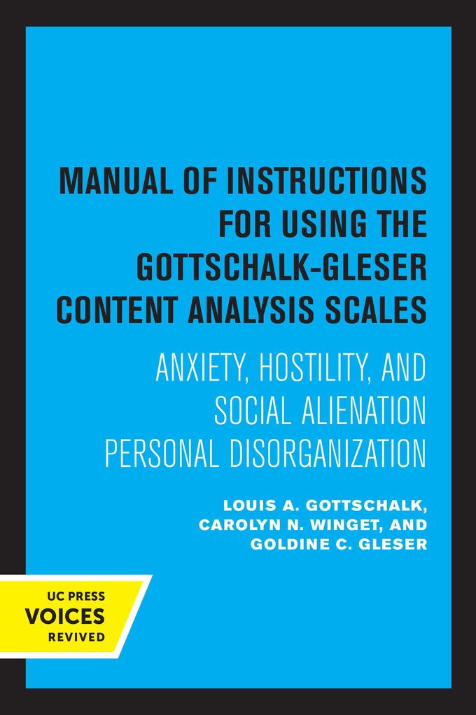 Manual of Instructions for Using the Gottschalk-Gleser Content Analysis Scales