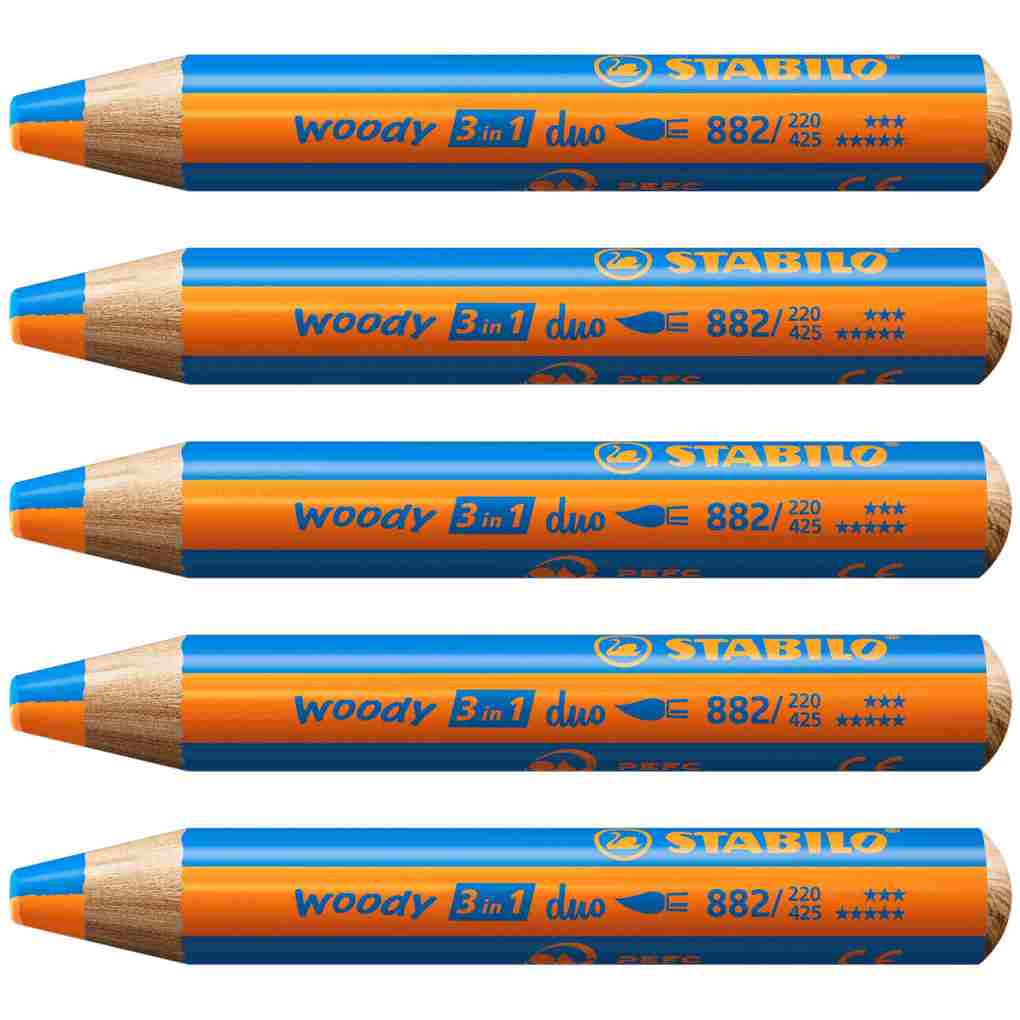 STABILO woody 3 in 1 duo - zweifarbige Mine 5er Set orange/mittelblau