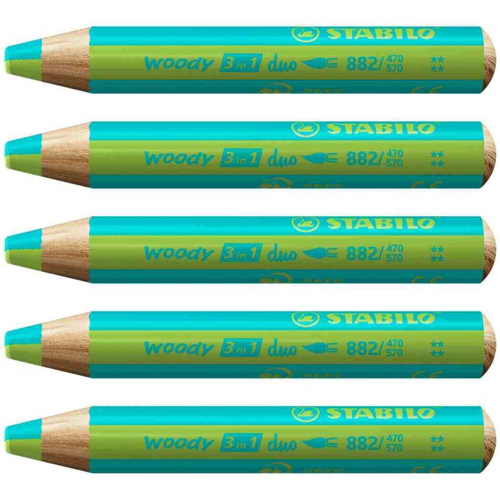 STABILO woody 3 in 1 duo - zweifarbige Mine 5er Set türkis/hellgrün
