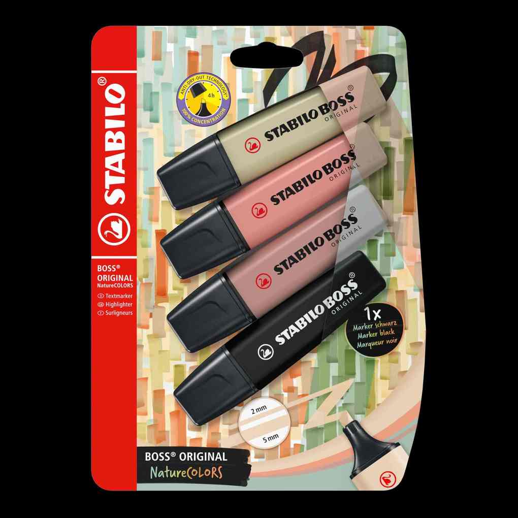 STABILO BOSS ORIGINAL NatureCOLORS 4er Set schlammgrün siena umbra schwarz