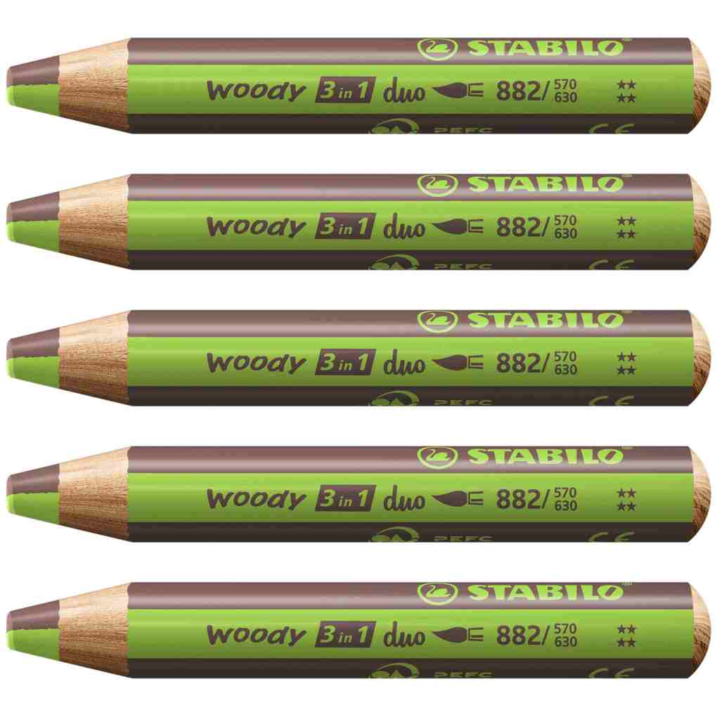 STABILO woody 3 in 1 duo - zweifarbige Mine 5er Set hellgrün/braun