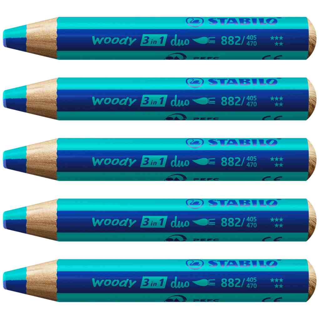 STABILO woody 3 in 1 duo - zweifarbige Mine 5er Set ultramarinblau/türkis