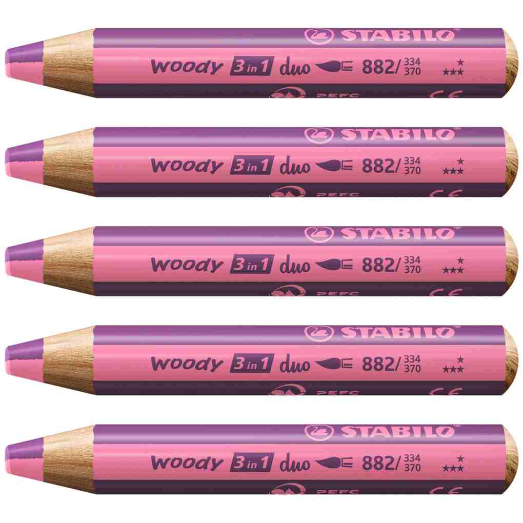 STABILO woody 3 in 1 duo - zweifarbige Mine 5er Set pink/erika