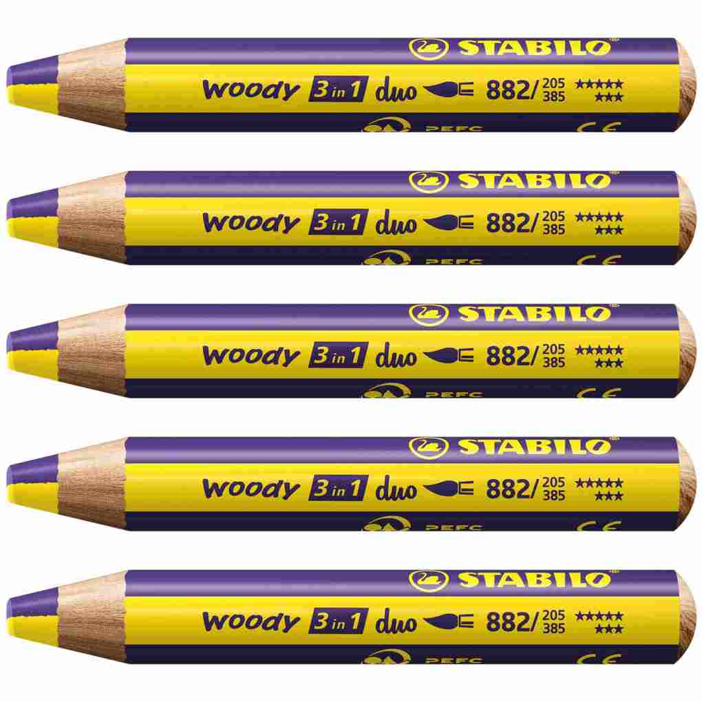 STABILO woody 3 in 1 duo - zweifarbige Mine 5er Set gelb/violett