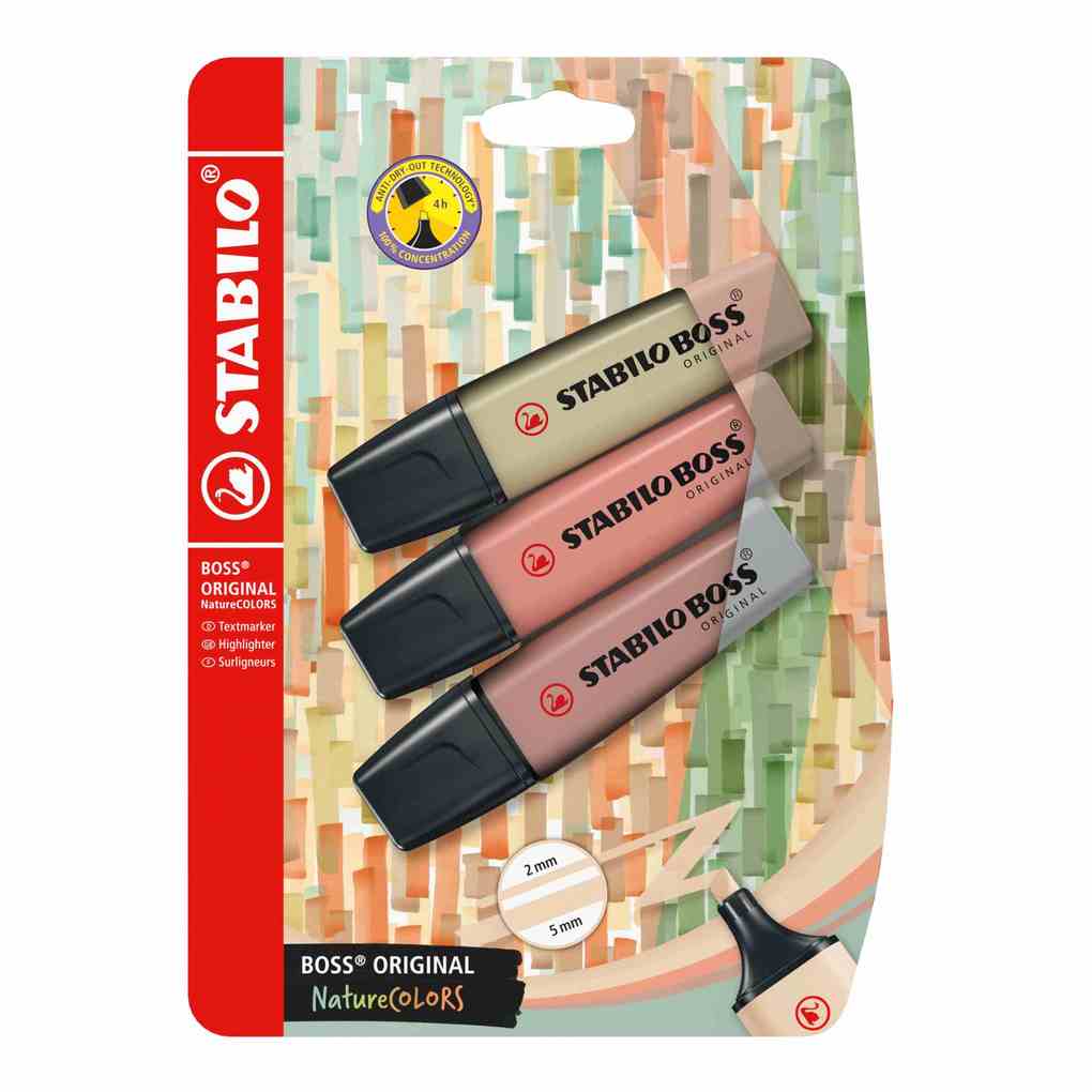 STABILO BOSS ORIGINAL NatureCOLORS 3er Set schlammgrün siena umbra