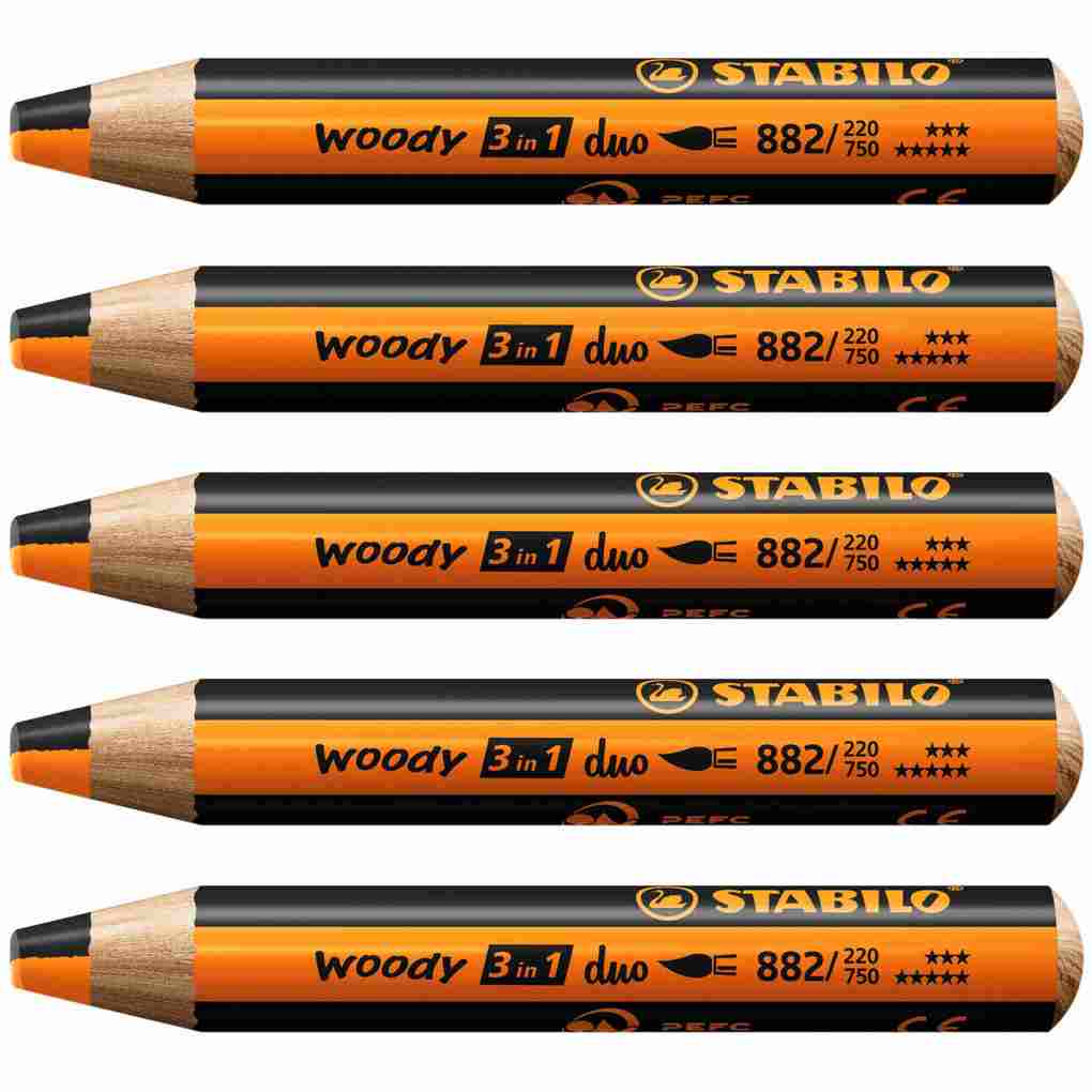 STABILO woody 3 in 1 duo - zweifarbige Mine 5er Set orange/schwarz