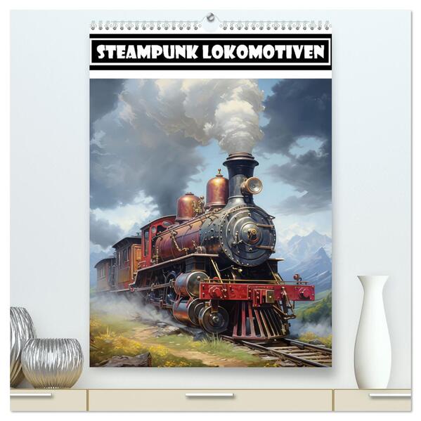 Steampunk Lokomotiven (hochwertiger Premium Wandkalender 2024 DIN A2 hoch) Kunstdruck in Hochglanz