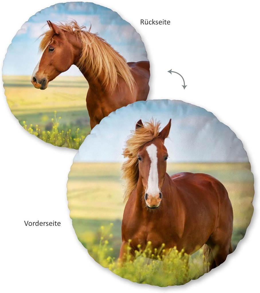 Herding 5424210218 - Kissen Pferde Wende-Rundkissen 100% Polyester 50cm