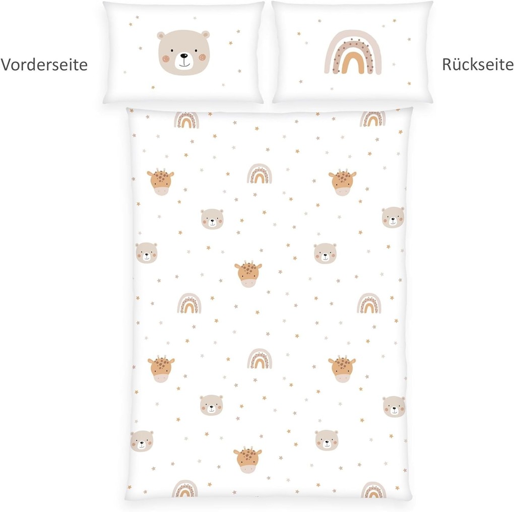 Herding 2685359063 - babybest® Flanell-Bettwäsche Little Friends Baumwolle 40x60/100x135 cm