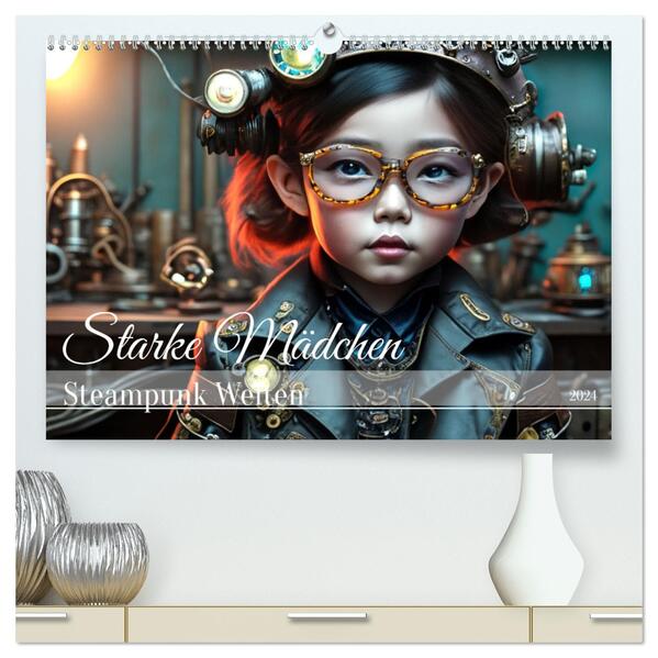 Starke Mädchen - Steampunk Welten (hochwertiger Premium Wandkalender 2024 DIN A2 quer) Kunstdruck in Hochglanz