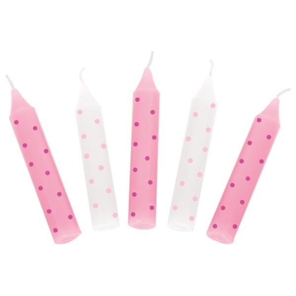 Geburtstagskerzen-Set rosa gepunktet (für Geburtstagskränze 106Geburtstagskränze 10855985607216072660706)