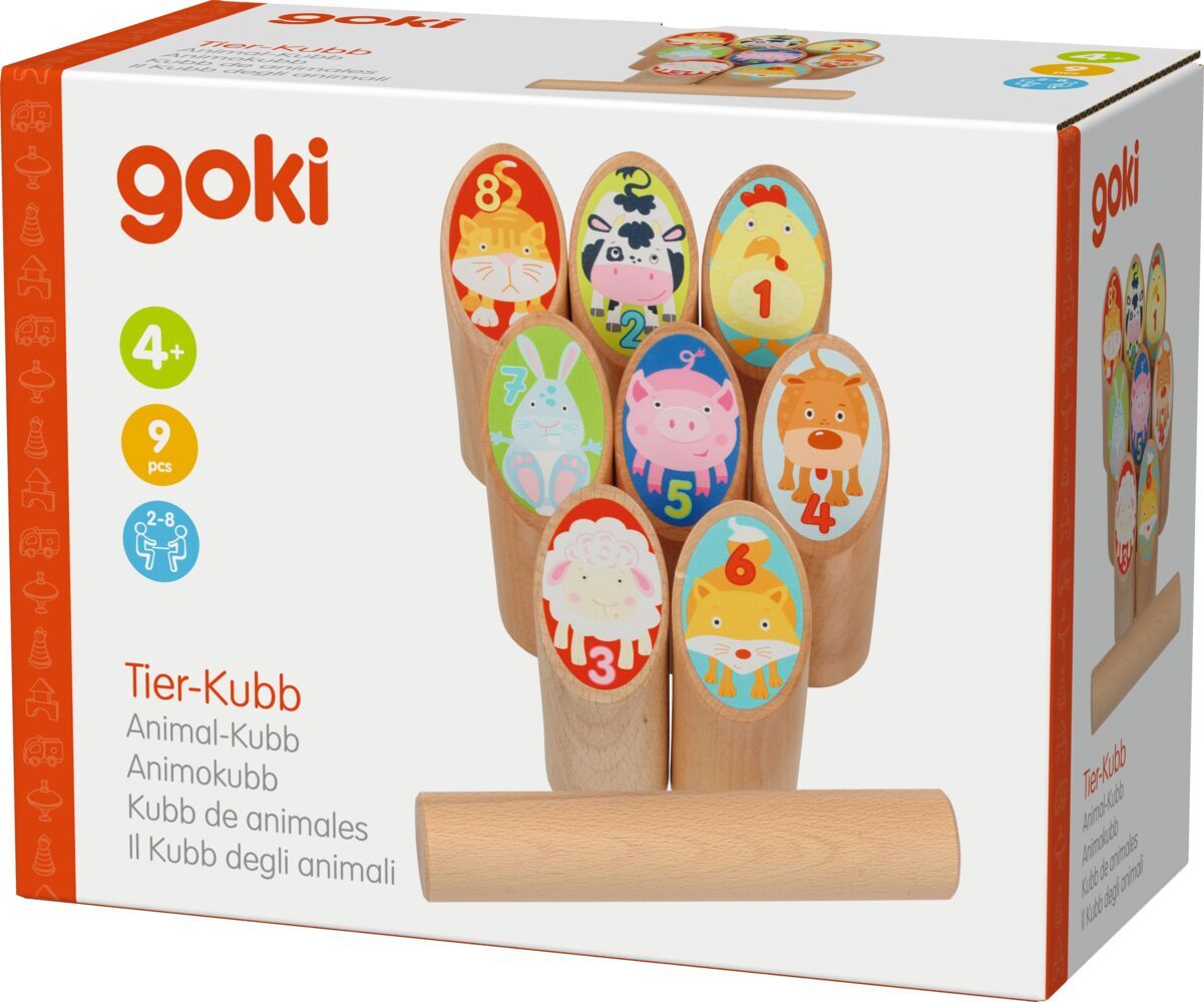 Goki 56648 - Wikingerspiel Tier Kubb im Baumwollbeutel