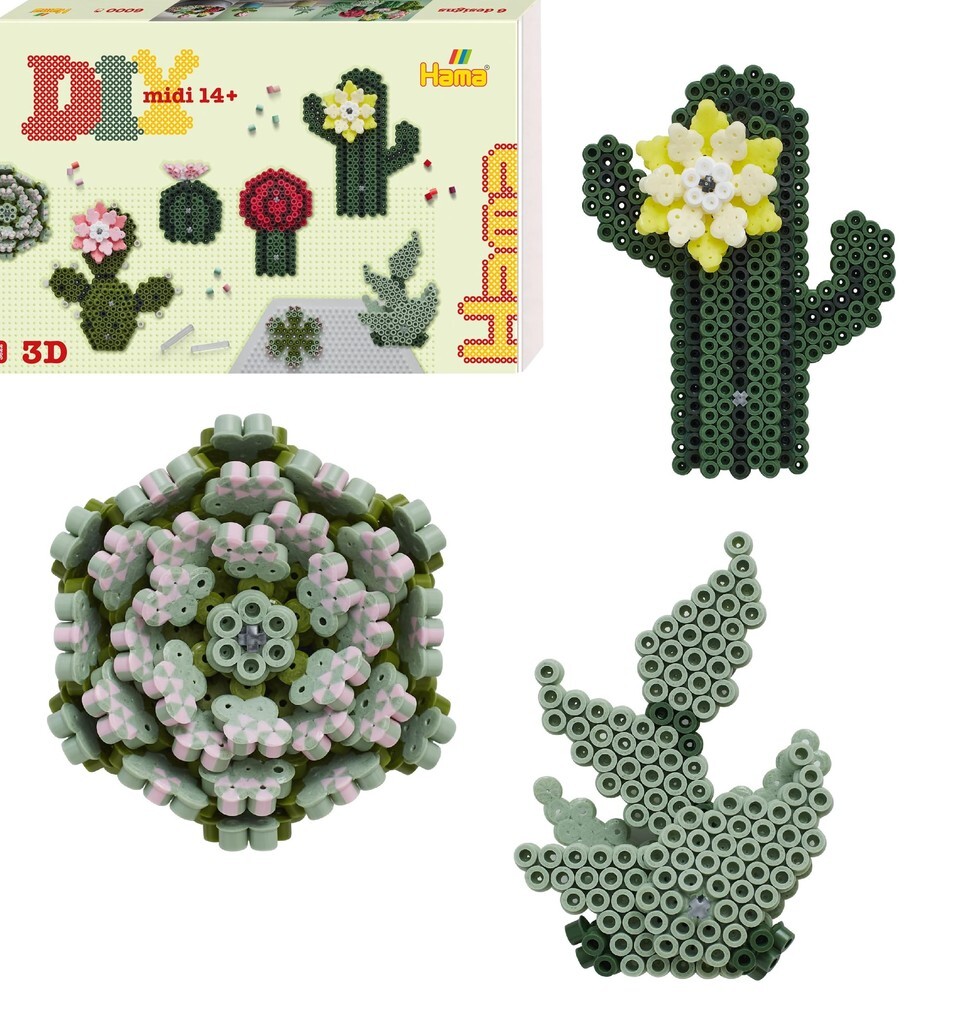 Hama 3622 - Geschenkpackung DIY midi Art 14+ Motivvorlage Kakteen/Sukkulenten mit 3D Effekt mit ca. 6.000 Bügelperlen und Zubehör