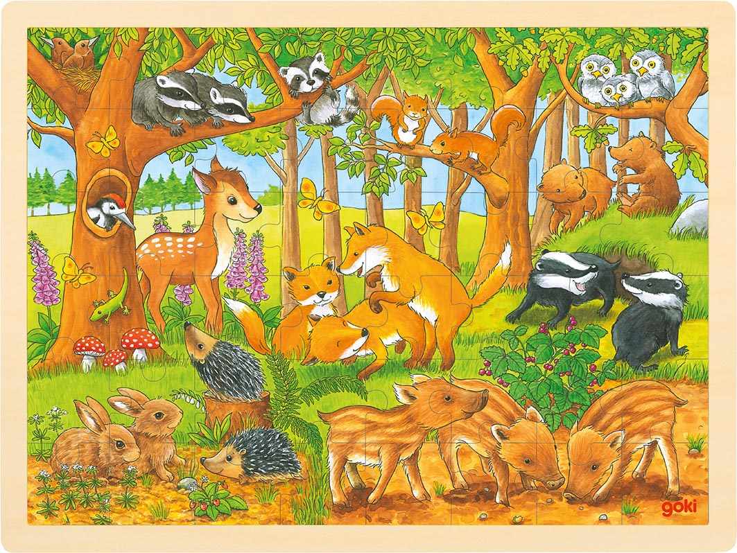 Goki 57734 - Einlegepuzzle Tierkinder im Wald