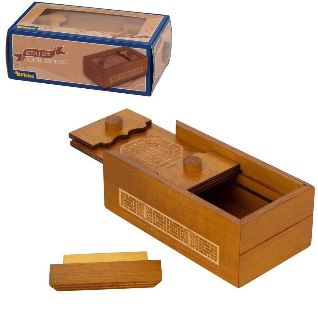 Philos 5535 - Secret Box Double Happiness Holzbox mit Geheimfach 15x8x6cm Knobelspiel Schwierigkeitsgrad: mittelschwer