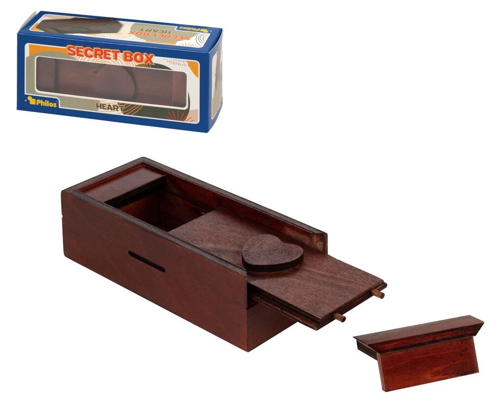 Philos 5537 - Secret Box Heart Holzbox mit Geheimfach 15x7x5cm Knobelspiel Schwierigkeitsgrad: leicht