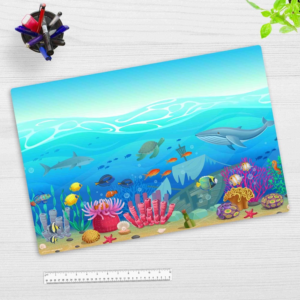 Cover-your-desk Schreibtischunterlage für Kinder Illustrierte Unterwasserwelt für Kinder aus hochwertigem Vinyl 60 x 40 cm