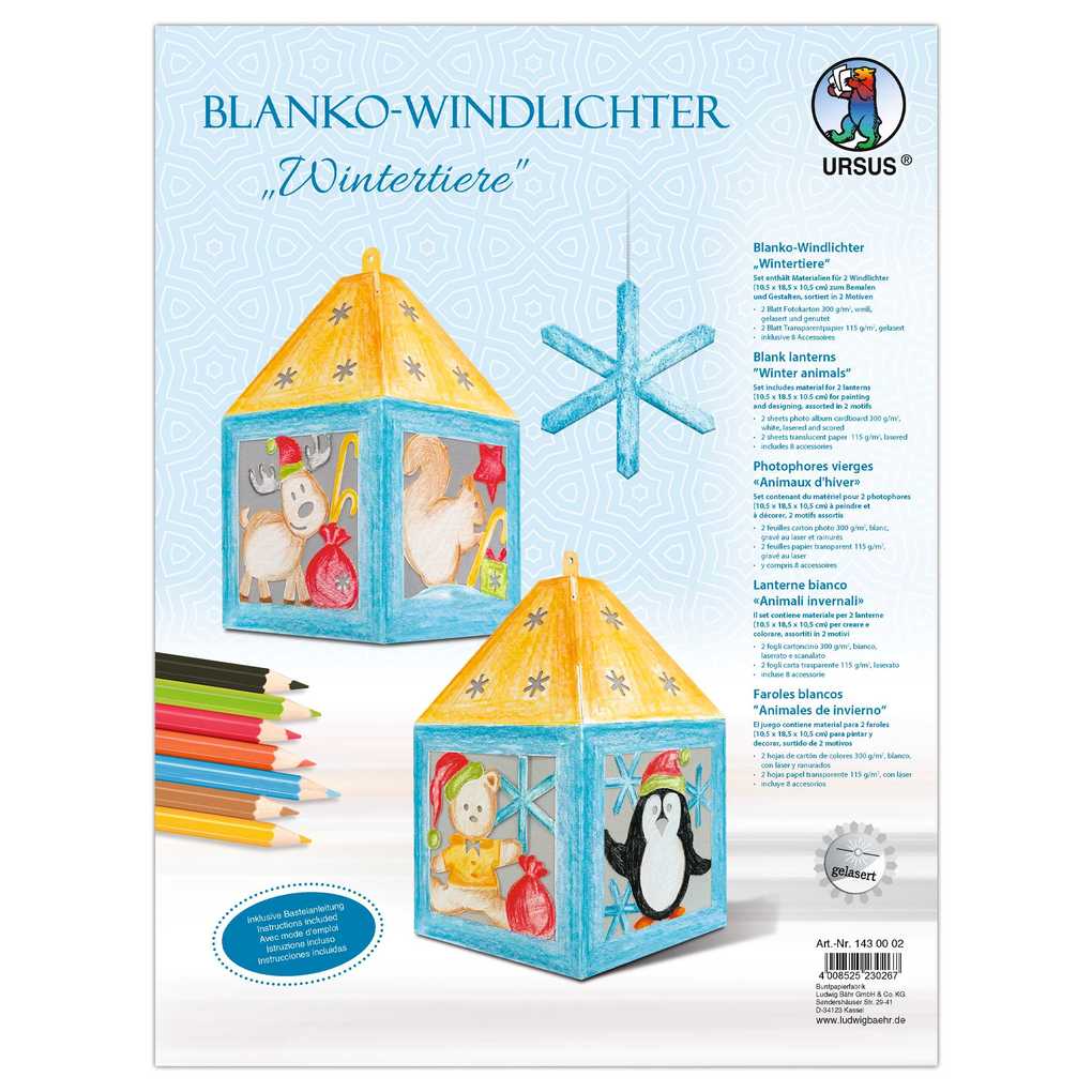 URSUS Dekorationsartikel Blanko-Windlichter Wintertiere