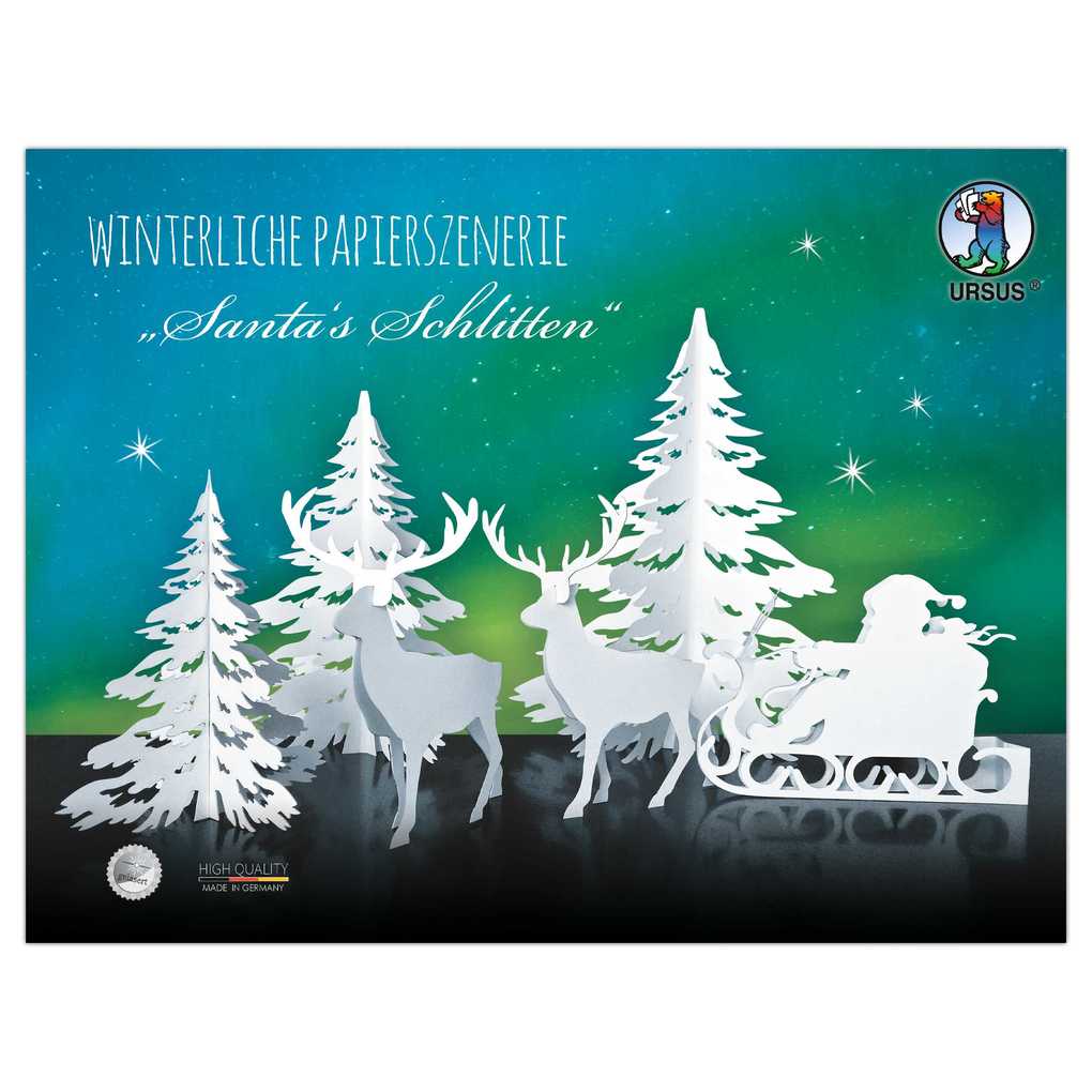 URSUS Dekorationsartikel Winterliche Papierszenerie Santas Schlitten