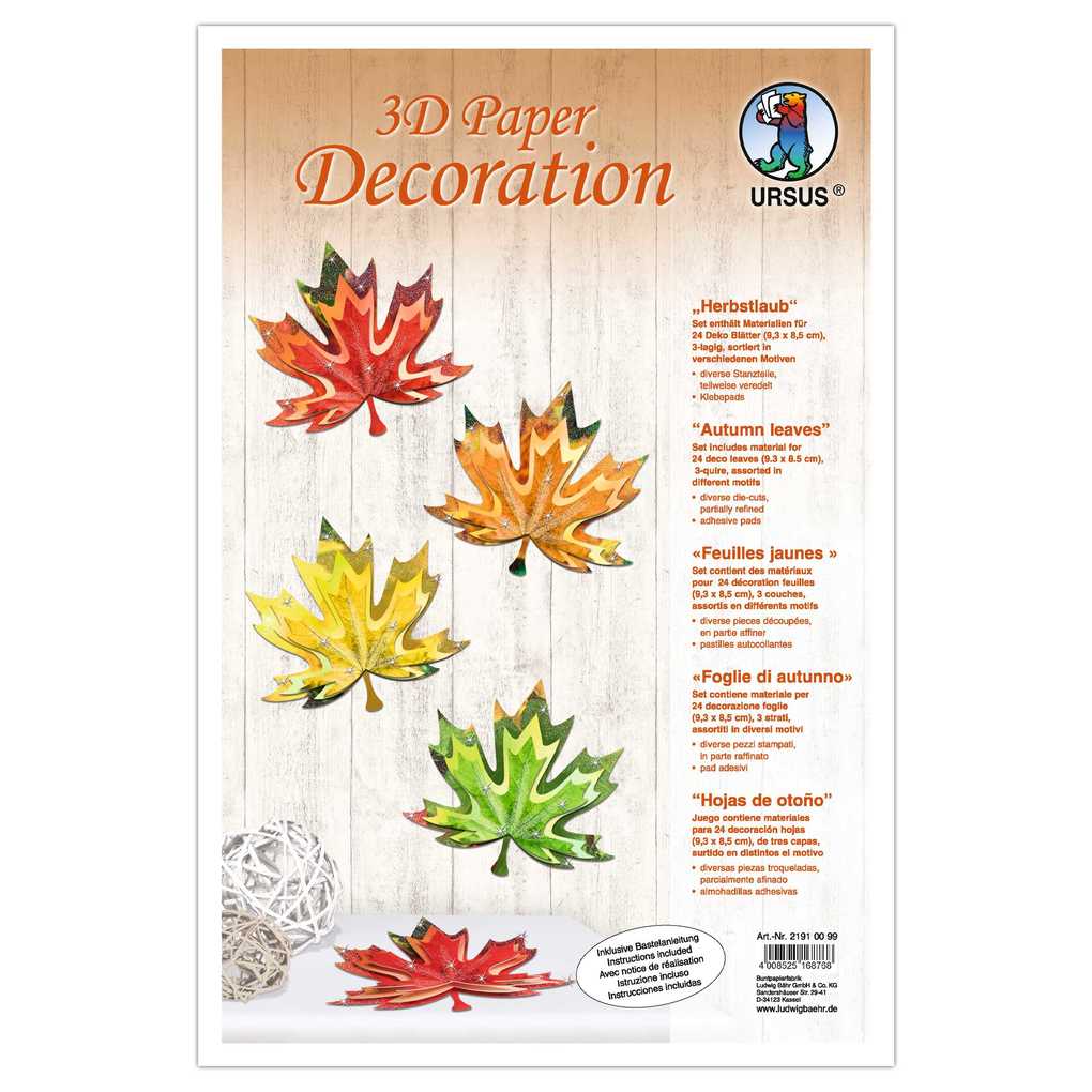 URSUS Dekorationsartikel 3D Paper Decoration Herbstlaub