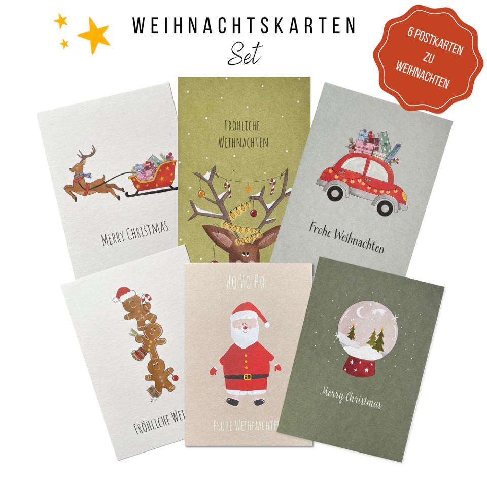 KEITCARDS Weihnachtskarten - handgezeichnete Postkarten 6er Set