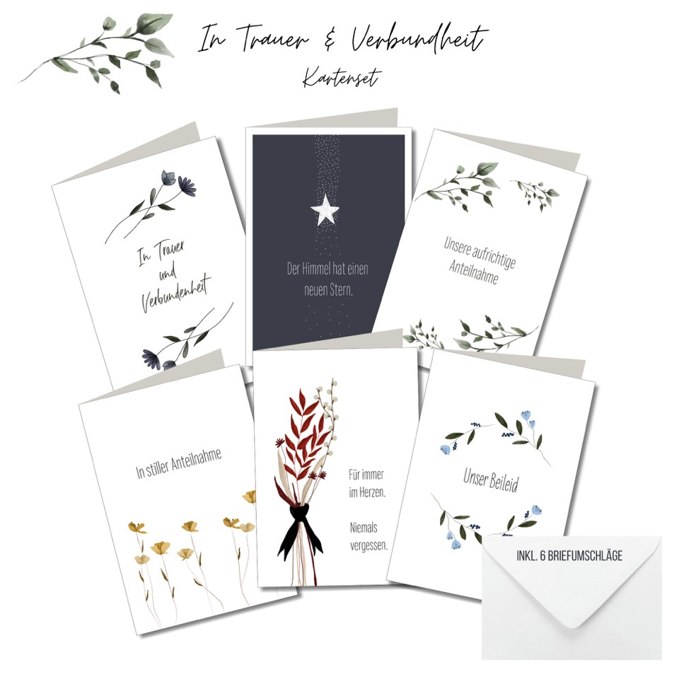 KEITCARDS Trauerkarten hochwertige Klappkarten inklusive Briefumschlag 6er Set