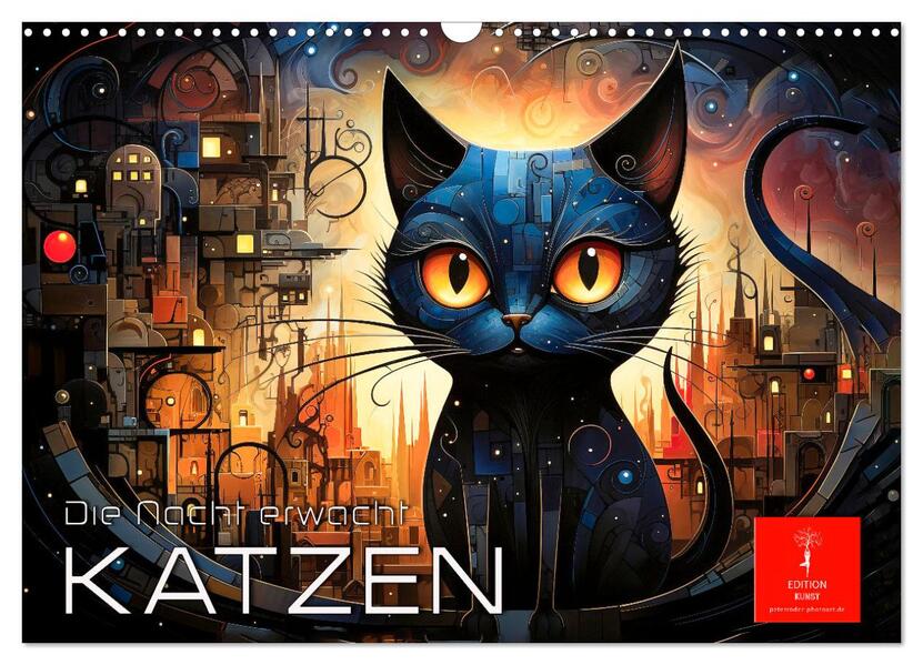 Katzen - die Nacht erwacht (Wandkalender 2024 DIN A3 quer) CALVENDO Monatskalender