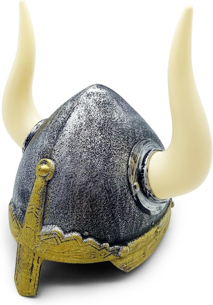 BestSaller 1427 - Wikingerhelm für Kinder Ritterhelm mit abnehmbaren Hörnern Silber/Gold