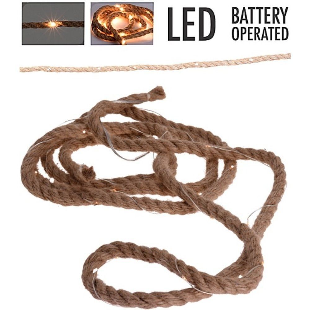 Lichterkette am Juteseil mit LED- Lampen Länge 150 m