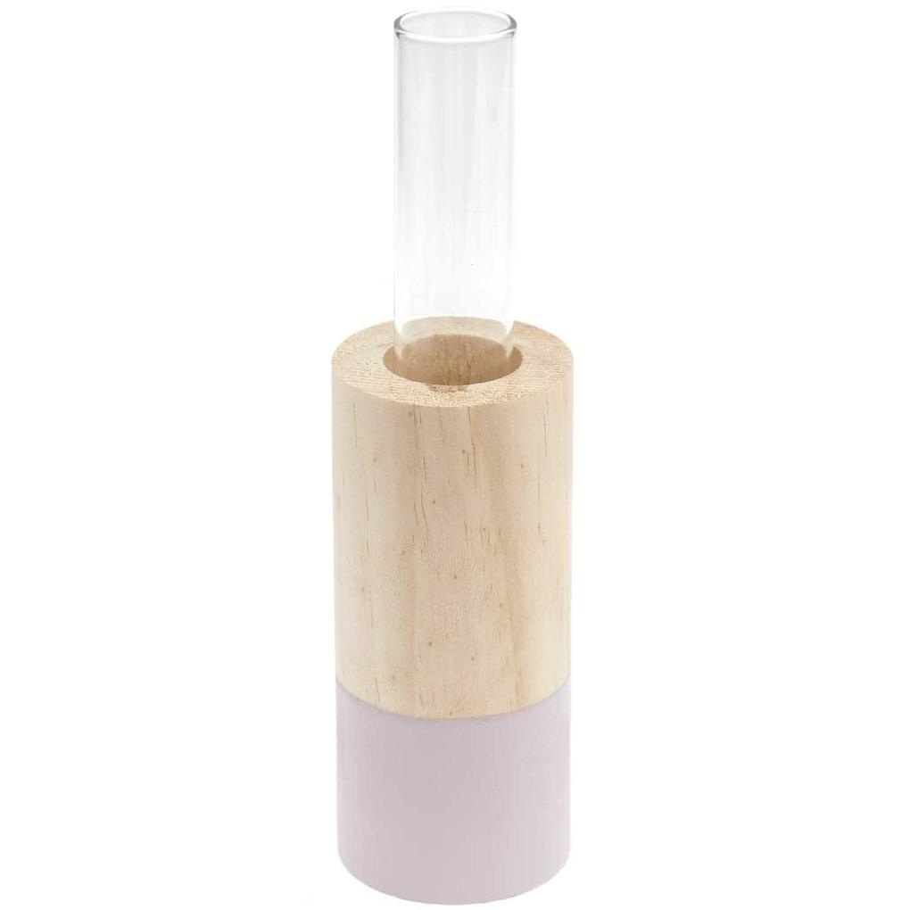 Holz Vase mit Reagenzglas fliederØ 4cm H 10cm