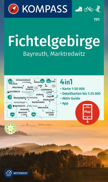 KOMPASS Wanderkarte 191 Fichtelgebirge Bayreuth Marktredwitz 1:50.000