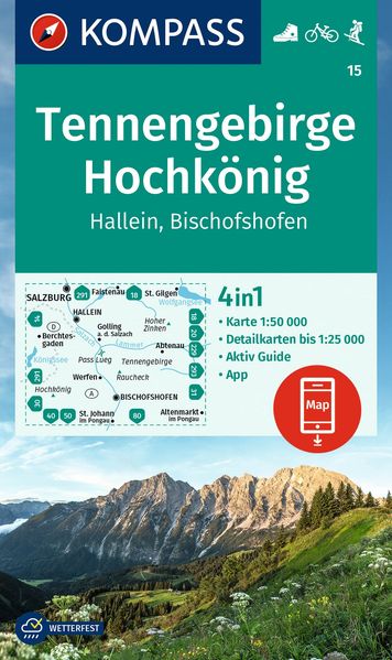 KOMPASS Wanderkarte 15 Tennengebirge Hochkönig Hallein Bischofshofen 1:50.000